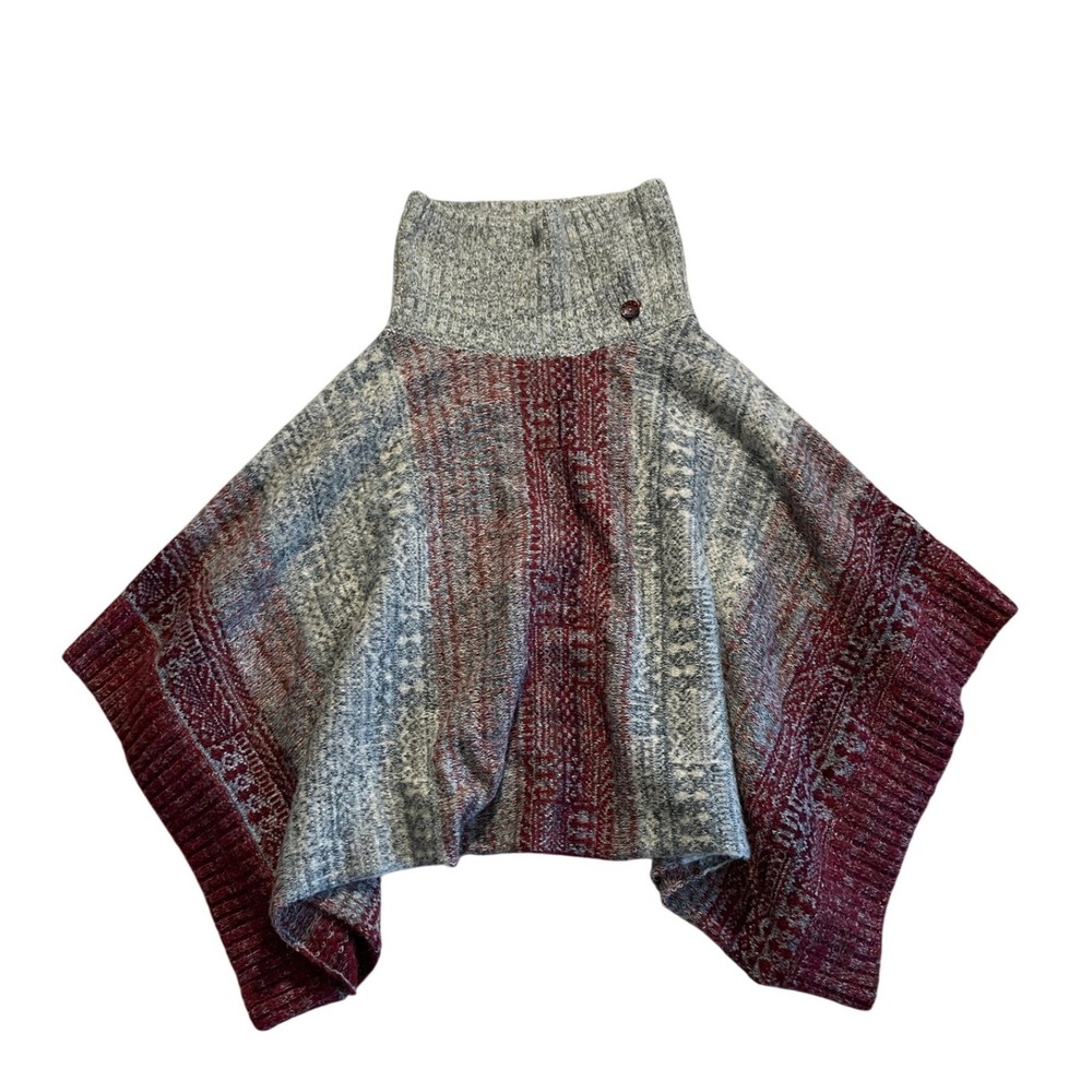 Red Grey Space Dye Knit Poncho Turtleneck Sweater Size M by Free People
